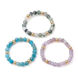 3 piezas 3 conjunto de anillos elásticos con cuentas redondas de piedras preciosas mixtas naturales de estilo, anillos apilables