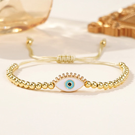 Браслет из круглых латунных бусин, регулируемый браслет с эмалированными звеньями, символизирующими «злой глаз»