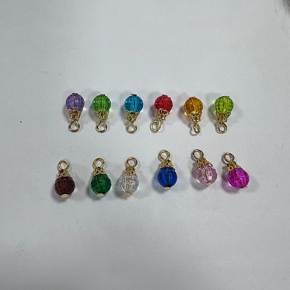 12Pcs Glass Pendants, Round Charms, with Iron Findings