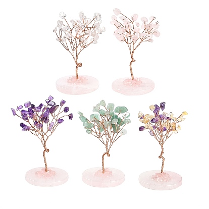 Елочные украшения из крошки натуральных драгоценных камней, Натуральный розовый кварц на основе медной проволоки фэн-шуй энергетический камень подарок для украшения домашнего рабочего стола