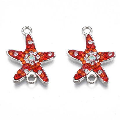 Rack Plating Alloy Links Connectors, with Polymer Clay Rhinestone, Cadmium Free & Lead Free, Platinum Plated, Starfish