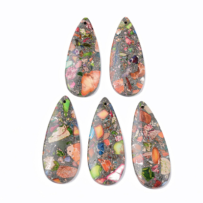 Assembled Synthetic Pyrite and Imperial Jasper Big Pendants, Dyed, Teardrop