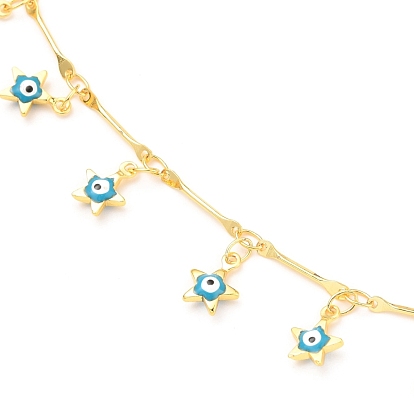 Star Evil Eye Charm Bracelets & Necklaces Jewelry Sets, with Enamel, Brass Bar Link Chains and Spring Ring Clasps