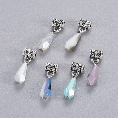 Electroplate Opaque Solid Color Glass Pendants, with Alloy, Vase, Antique Silver & Platinum