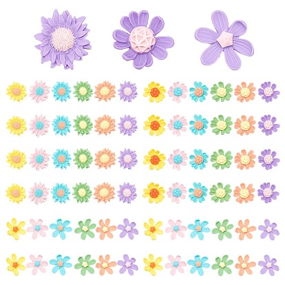 72Pcs 3 Style  Opaque Resin Cabochons, Mixead Flower