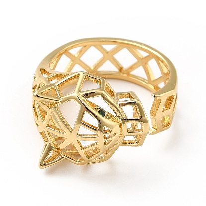 Brass Cubic Zirconia Cuff Ring, Open Ring for Women, Origami Style Cheetah