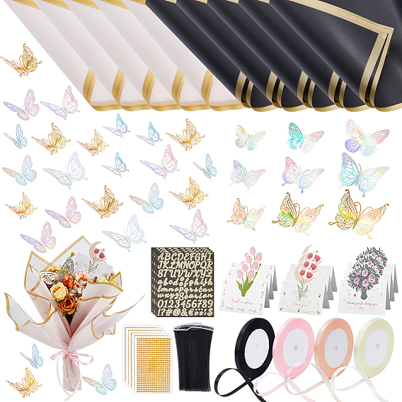 Наборы упаковочной бумаги для букетов своими руками, включают акриловые стразы, полиэфирная сетка для обертывания цветочных букетов, бумажные приглашения и открытки