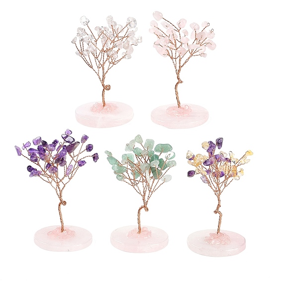 Елочные украшения из крошки натуральных драгоценных камней, Натуральный розовый кварц на основе медной проволоки фэн-шуй энергетический камень подарок для украшения домашнего рабочего стола