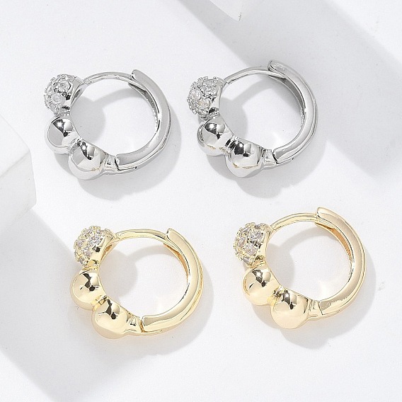 Серьги-кольца из латуни с прозрачным кубическим цирконием, круглые