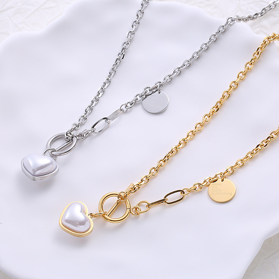 Ожерелья из нержавеющей стали с имитацией жемчуга в форме сердца и о-образным креплением для женщин во французском стиле, белые