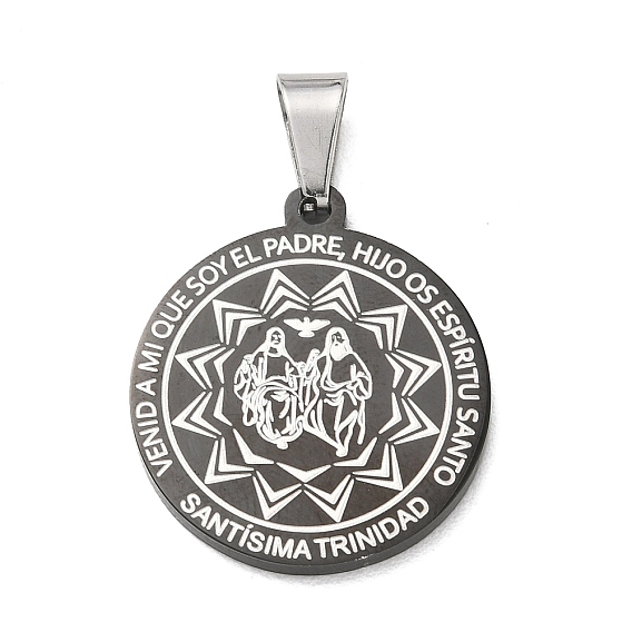 Religion 304 Stainless Steel Pendants, with 201 Stainless Steel Bails, Flat Round Charms