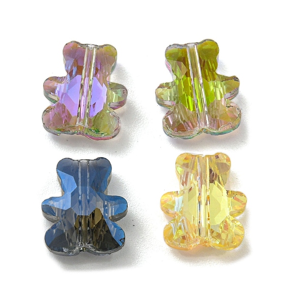100 шт. Гальванические стеклянные бусины, с половиным покрытием цвета радуги, медведь