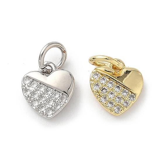 Латунные микропаве прозрачные кубические циркониевые подвески, сердце прелести, с целью перехода в кольце, стойки покрытие, долговечный, без свинца и без кадмия