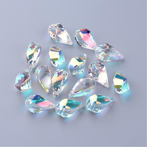 AB Color Half Electroplated Glass Pendants, Faceted Twist Teardrop