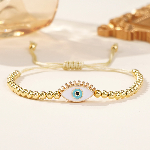 Браслет из круглых латунных бусин, регулируемый браслет с эмалированными звеньями, символизирующими «злой глаз»