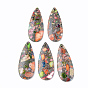 Assembled Synthetic Pyrite and Imperial Jasper Big Pendants, Dyed, Teardrop