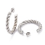 201 Stainless Steel Half Hoop Earrings, Hypoallergenic Earrings, with 304 Stainless Steel Pins and Ear Nut, Twisted, Textured, Ring