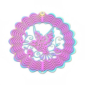 201 нержавеющая сталь 3 вращающийся подвесной ветряной спиннер, для украшения сада внутри и снаружи помещения, цветок с полой птицей