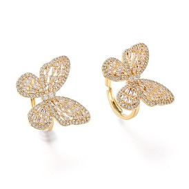Adjustable Brass Micro Pave Clear Cubic Zirconia Finger Rings, Long-Lasting Plated, Butterfly