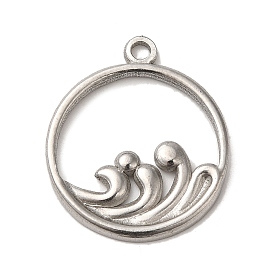 304 Stainless Steel Pendants, Ring Charms with Wave