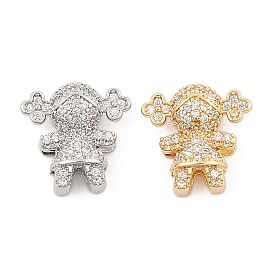 Brass Micro Pave Cubic Zirconia Slide Charms, Long-Lasting Plated, Girl