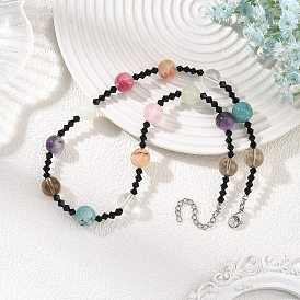 Collares redondos de piedra natural mixta y cuentas de vidrio bicónicas negras para mujer., color acero inoxidable