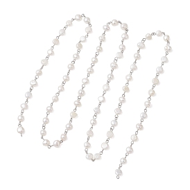 Цепочки из натурального культивированного пресноводного жемчуга, рис, с 304 фурнитурой из нержавеющей стали