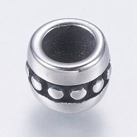 304 Stainless Steel European Beads, Large Hole Bumpy Beads, Column