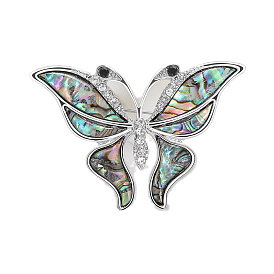 Butterfly Abalone Shell/Paua Shell Brooch Pins, Alloy Rhinestone Lapel Pins