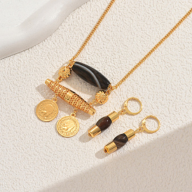 Комплекты из серег и ожерелий из натурального агата, набор украшений из железных монет и кисточек для женщин