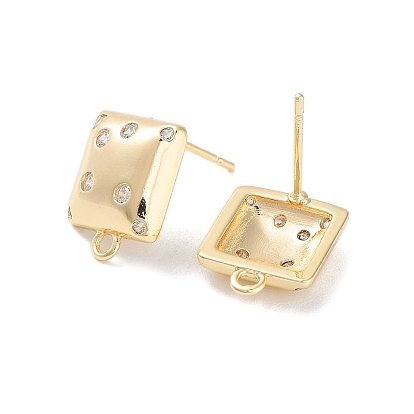 Brass Micro Pave Cubic Zirconia Stud Earring Findings, Square