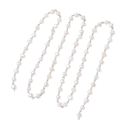 Цепочки из натурального культивированного пресноводного жемчуга, рис, с 304 фурнитурой из нержавеющей стали