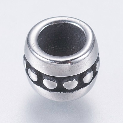 304 Stainless Steel European Beads, Large Hole Bumpy Beads, Column