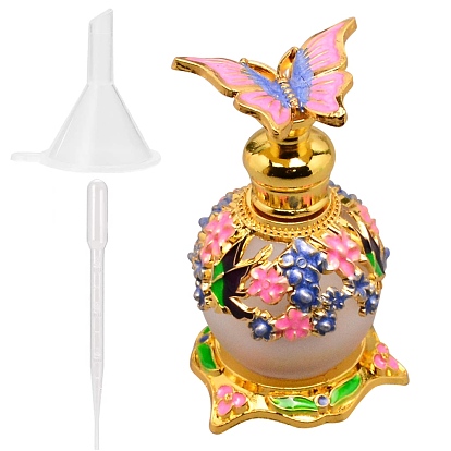 1Pc Glass Openable Perfume Bottle, Refillable Bottles, with Alloy Enamel Findings, Butterfly, Golden,  1Pc Plastic Funnel & 1Pc Disposable Plastic Transfer Pipettes