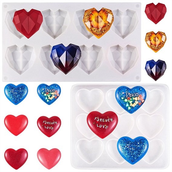 2 шт 2 стильные силиконовые формы для пищевых продуктов, формы помады, для украшения торта поделки, цвет шоколада, конфеты, изготовление ювелирных изделий на основе смолы и эпоксидной смолы, сердце