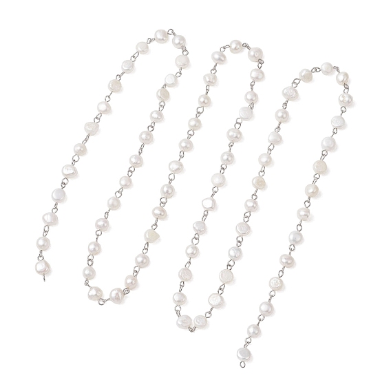 Цепочки из натурального культивированного пресноводного жемчуга, рис, с 304 фурнитурой из нержавеющей стали