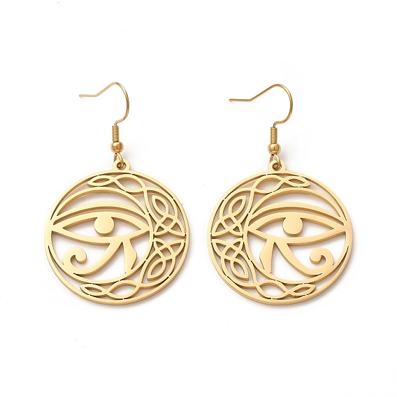 Eye of Horus & Ra/Re Asymmetrical Earrings, 304 Stainless Steel Hollow Out Sailor's Knot Dangle Earrings for Women