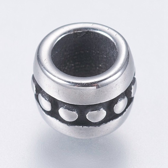 304 Stainless Steel European Beads, Large Hole Bumpy Beads, Column