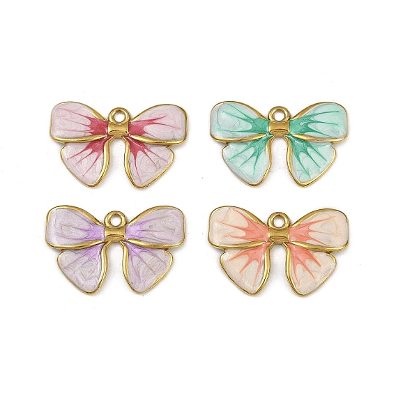 304 нержавеющей стальной эмали подвески, очарование бантом, ионное покрытие (ip), реальный 18 k позолоченный