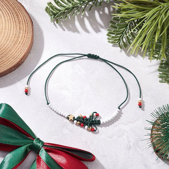Стеклянные бусины плетеные браслеты из бисера, плетеные браслеты из нейлоновых нитей для мужчин и женщин, рождественская елка