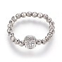 Electroplate Non-magnetic Synthetic Hematite Stretch Rings, with Alloy Buddha Beads, Faceted, Round