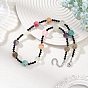 Round Natural Mixed Stone and Black Bicone Glass Beaded Necklaces for Women, Stainless Steel Color