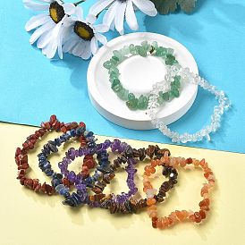 Chakra Jewelry, Chip Natural Gemstone Stretch Beaded Bracelets Sets, Stackable Bracelets
