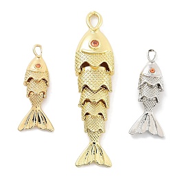 Fish Rack Plating Brass Micro Pave Cubic Zirconia Pendants, Lead Free & Cadmium Free, Long-Lasting Plated,