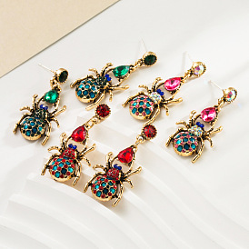 Alloy and Glass Rhinestone Stud Earrings, Spider, Golden