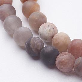 Brins de perles de pierres noires naturelles, givré, ronde