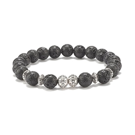 Natural Lava Rock & Alloy Stretch Bracelet, Essential Oil Gemstone Jewelry for Women