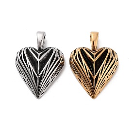 Retro 304 Stainless Steel Pendants, Heart Charm