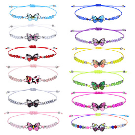 Alloy Butterfly Link Bracelet, Plastic Braided Bead Adjustable Bracelet for Women