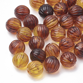 Акриловые гофрированные бусины, Имитация янтаря, круглые